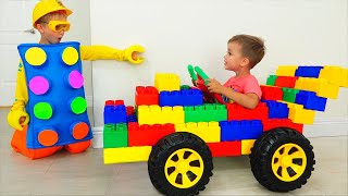 Vlad and Niki Ride on Toy Sports Car amp play with colored toy blocks [upl. by Tehc]