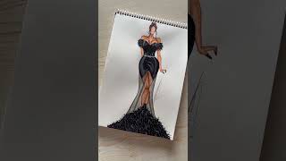 Yeni siyah bir elbise çizimi yeni çizimler yeni modalar moda tasarım çizimleri 🖤 artist drawing ￼ [upl. by Auhoj]