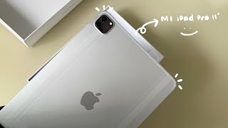 unboxing🍎 iPad Pro 11 inch 3rd generation 2021 M1 Silver  Apple Pencil  accessories  asmr [upl. by Bloem]