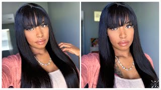 Affordable Straight Wig With Fringe Bangs  Human Hair Wig  22 inch  HURELA HAIR [upl. by Shadow]