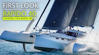 Cfoils on a fast cruising carbon trimaran This looks rapid  Rapido 40 tour  Yachting World [upl. by Airel725]