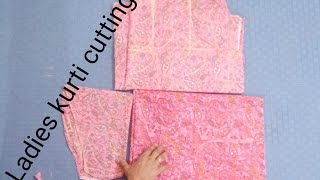 Printed kurte ki cutting ka perfect method kurti cutting easy method [upl. by Harty798]