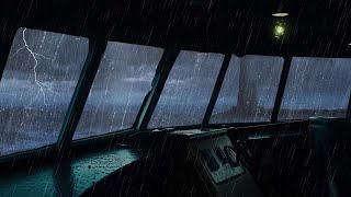 Healing and Sleep Deeply with Wave Sounds in Ship  Heavy Rainstorm and Thunder at Midnight [upl. by Nibbs]