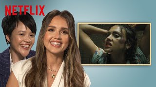 Jessica Alba Gave herself a Black Eye while Shooting Trigger Warning  Netflix [upl. by Rainah359]