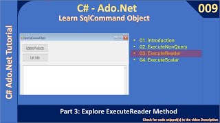 SqlCommand  Part 3  ExecuteReader Exaample  Ado Net Tutorial 009 [upl. by Hartzke]