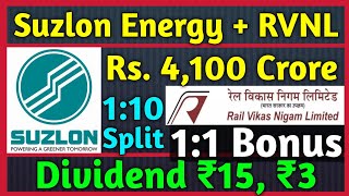 Suzlon Energy 4100 Crore  RVNL 🚨 Stocks Declared High Dividend Bonus amp Split With Ex Dates [upl. by Lund]