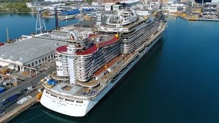 4K  First Aerial Shots  Spectacular MSC Seaside under construction Fincantieri Shipyard [upl. by Fennelly]