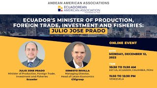 Ecuadors Minister of Production Foreign Trade Investment amp Fisheries Julio Jose Prado [upl. by Staten]