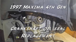 Replacing the crankshaft front oil seal on a 1997 4th generation Nissan Maxima w 483K miles on it [upl. by Enavi]