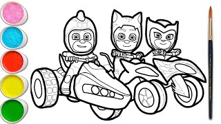 how to draw Pj masks with bikes drawing and coloring for kids  PJ Masks Catboy Gekko and Owlette [upl. by Mary]