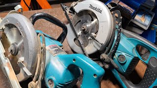 Makita Hypoid Saw Comparison 1980s 5077B Vs Modern 5477NB [upl. by Maillw]