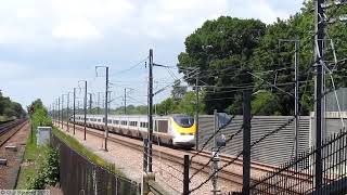 EuroStar raising pantograph at speed at Westenhanger [upl. by Ilagam]