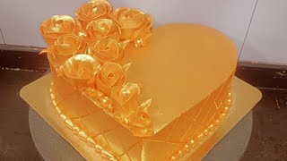 golden color heart shape 🧡 cake design shorts viral caking trending [upl. by Rudie117]