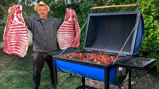 Fried Ribs in a Homemade Barrel Grill The Best Barbecue in Nature [upl. by Padriac915]