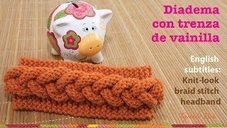 Vincha o diadema con trenza en relieve en 2 agujas  English subtitles [upl. by Alinoel294]