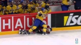 Kaspars Saulietis gets Kronwalled  IIHF 2012 [upl. by Epps496]