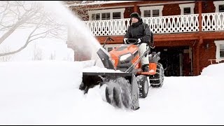 Husqvarna tractors  how to attach snow thrower [upl. by Gninnahc]