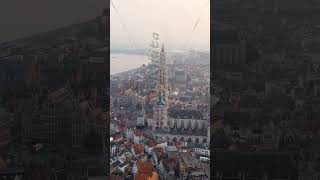 Vertical video Antwerp Belgium Spire with the clock of the Cathedral of Our Lady Antwerp Ci [upl. by Deyas]