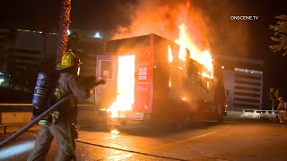 Food Truck Catches Fire While Driving in DTLA [upl. by Kevyn]