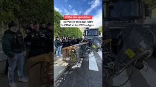 Manifestation dagriculteurs français sur Agen 🇨🇵🧑‍🌾 tension avec CRS france police agriculteur [upl. by Eatnad817]