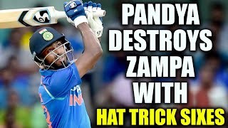 India vs Australia 1st ODI  Hardik Pandya smashes hat trick sixes off Adam Zampa  Oneindia News [upl. by Langelo]