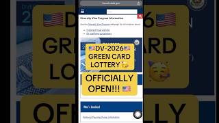 DV2026 Green Card Lottery Officially Open greencard dvlottery [upl. by Liagiba575]