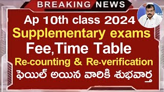 ap 10th class results 2024 supplementary exam dates  recounting  reverification  pass percentage [upl. by Eilrahs]