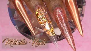 Acrylic Nails Tutorial  How To Metallic Copper Nails with Nail Forms  Encapsulated Gears Steampunk [upl. by Eniaj]