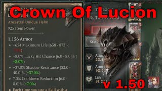 Diablo IV Unique Items  Crown Of Lucion Helmetv150 [upl. by Eetse968]