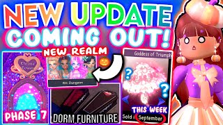 NEW ROYALE HIGH UPDATE THIS WEEK HALLOWEEN REALMS DORM FURNITURE PHASE 7 COMING ROBLOX Campus 3 [upl. by Adlig]