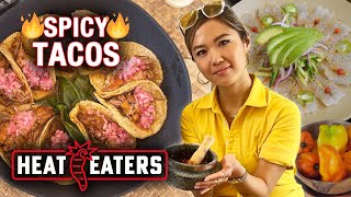 SPICY Mexican Food Tour Backyard Tacos  LUXE Seafood  Heat Eaters [upl. by Adnilreh]