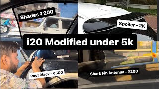 i20 modification  Spoiler  roof black  sun shades  shark fin antina  i20 modified under 10k [upl. by Akihsay]