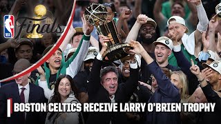 Boston Celtics receive Larry OBrien Championship Trophy 🏆 FULL CEREMONY  2024 NBA Finals [upl. by Ynaffat]