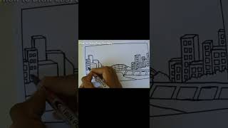 StepbyStep Guide to Drawing a Beautiful City Skyline stepbystepscenery art landscapedrawing [upl. by Rosemari624]