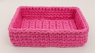 ESPAÑOL CESTA RECTANGULAR ♡ CROCHET TRAPILLO [upl. by Luzader]