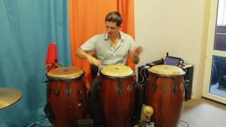 Andrey Chayka Brazilian surdo rhythm on 3 congas [upl. by Aikar511]