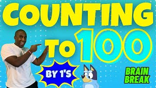 COUNTING TO 100 By 1s BRAIN BREAK EXERCISE FOR KIDS MOVEMENT ACTIVITY [upl. by Ramilahs]