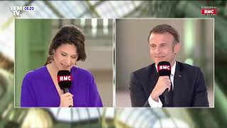 BFMTV amp RMC  Début  J100 Paris 2024  Macron linterview  Apolline de Malherbe — 15 avril 2024 [upl. by Sefton808]