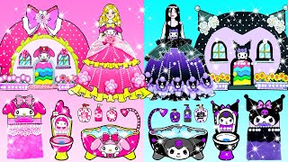 Pink MELODY vs Black KUROMI Dress Up amp Decor House  Barbies New Home  DIY Arts amp Paper Crafts [upl. by Netty654]