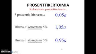 Prosenttilaskentaa prosenttikertoimet perusarvo [upl. by Tnomal]