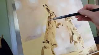 Boxing hares painting Whiskers at Dawn time lapse [upl. by Lichter199]