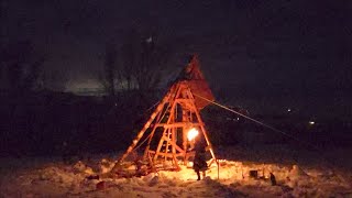 Medieval Trebuchet Launches Fireball at Night [upl. by Adnorrahs]