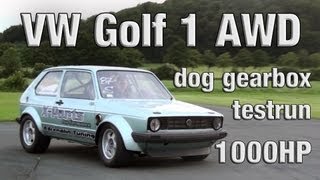 16Vampir Golf MK1 AWD 1000HP Dog gearbox testrun 100200kmh in 289s [upl. by Alohs]