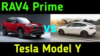 2021 Toyota RAV4 Prime Plug in Hybrid vs Tesla Model Y [upl. by Ociram]