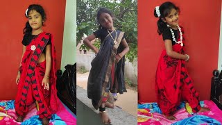 Dhoti style saree drape for Kids  How to wear saree for children Saree for kids in Telugu [upl. by Igiul]