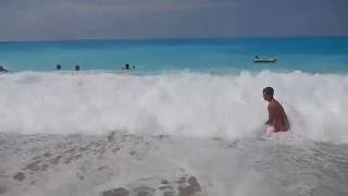 Swimming in 9 foot waves  Lefkada 2016  Kathisma beach Ionian sea [upl. by Eidok247]