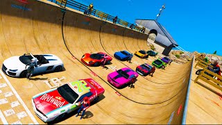 YELLOW SUPER Ramp Сhallenge MOTOCARS SpiderMan amp Superheroes GTAV MODS  Большой Челендж Супергерои [upl. by Sexela]