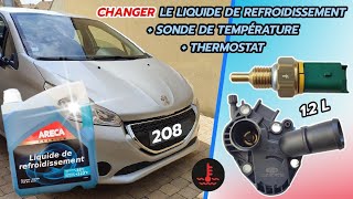 PURGE LIQUIDE DE REFROIDISSEMENT  SONDE TEMPÉRATURE  THERMOSTAT SUR PEUGEOT 208  2008  C3  DS3 [upl. by Ynnek854]