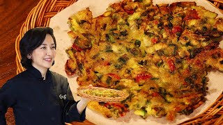 Korean Vegetable Pancake Yachaejeon vegan by Chef Jia Choi [upl. by Braun]