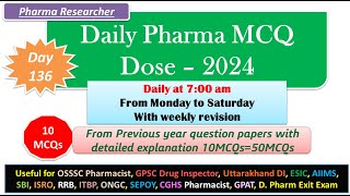 Day 136 Daily Pharma MCQ Dose Series 2024 II 10 MCQs II exitexam pharmacist druginspector dsssb [upl. by Laughlin293]